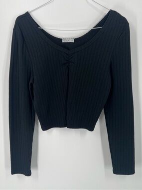 Cotton On Women’s Black Ribbed Long Sleeve Crop Top Size XL